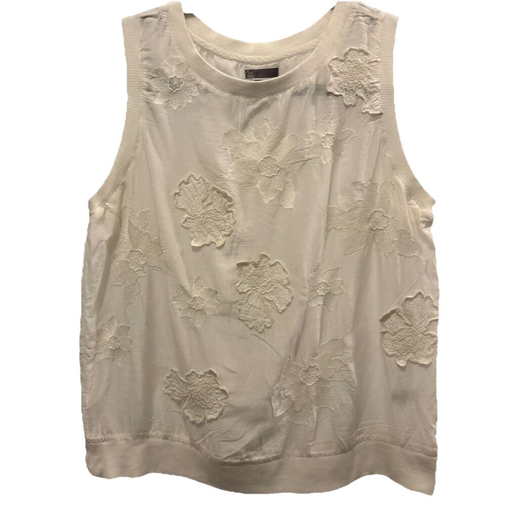 Chelsea 28 Ivory Appliqué, Embroidered Ivory Silk, Cotton, Spandex  Blouse Sz M